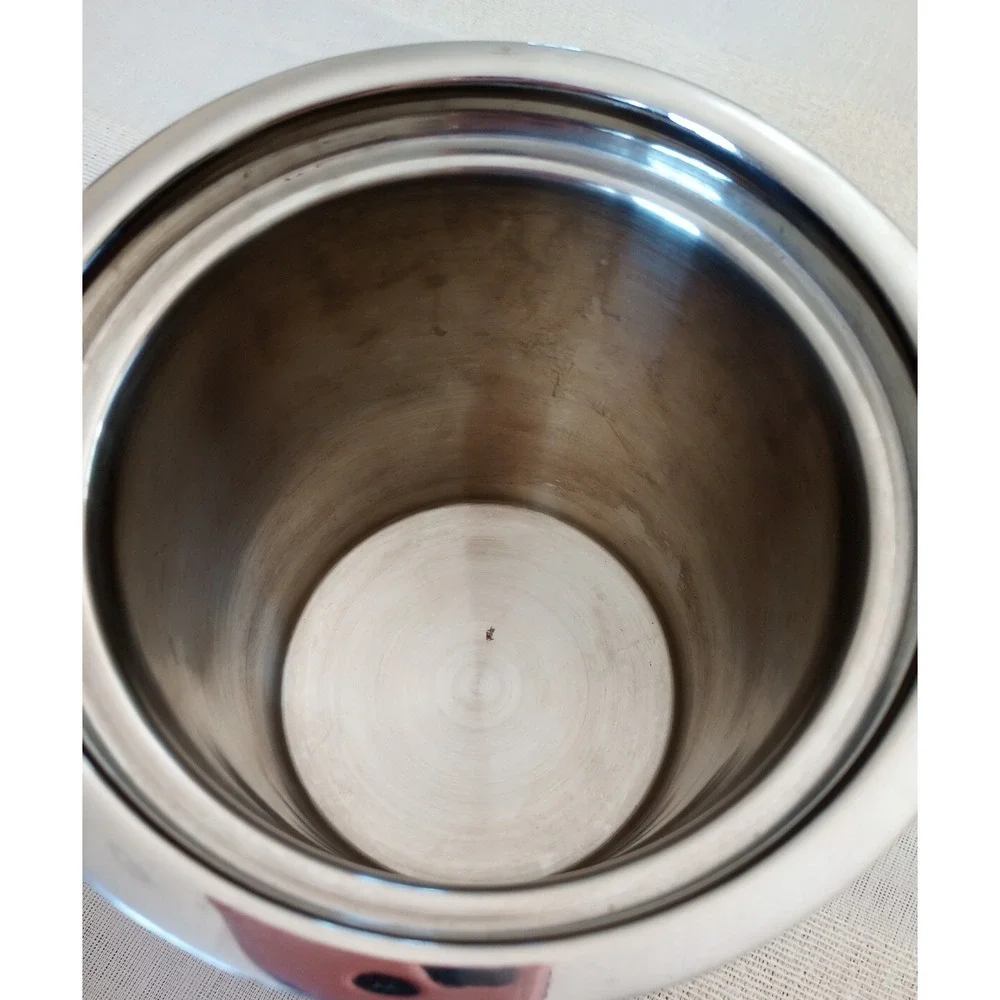 Crate&Barrel 3 Tone Stripe Ice Bucket 405-523 Made In India Silver/Graphite